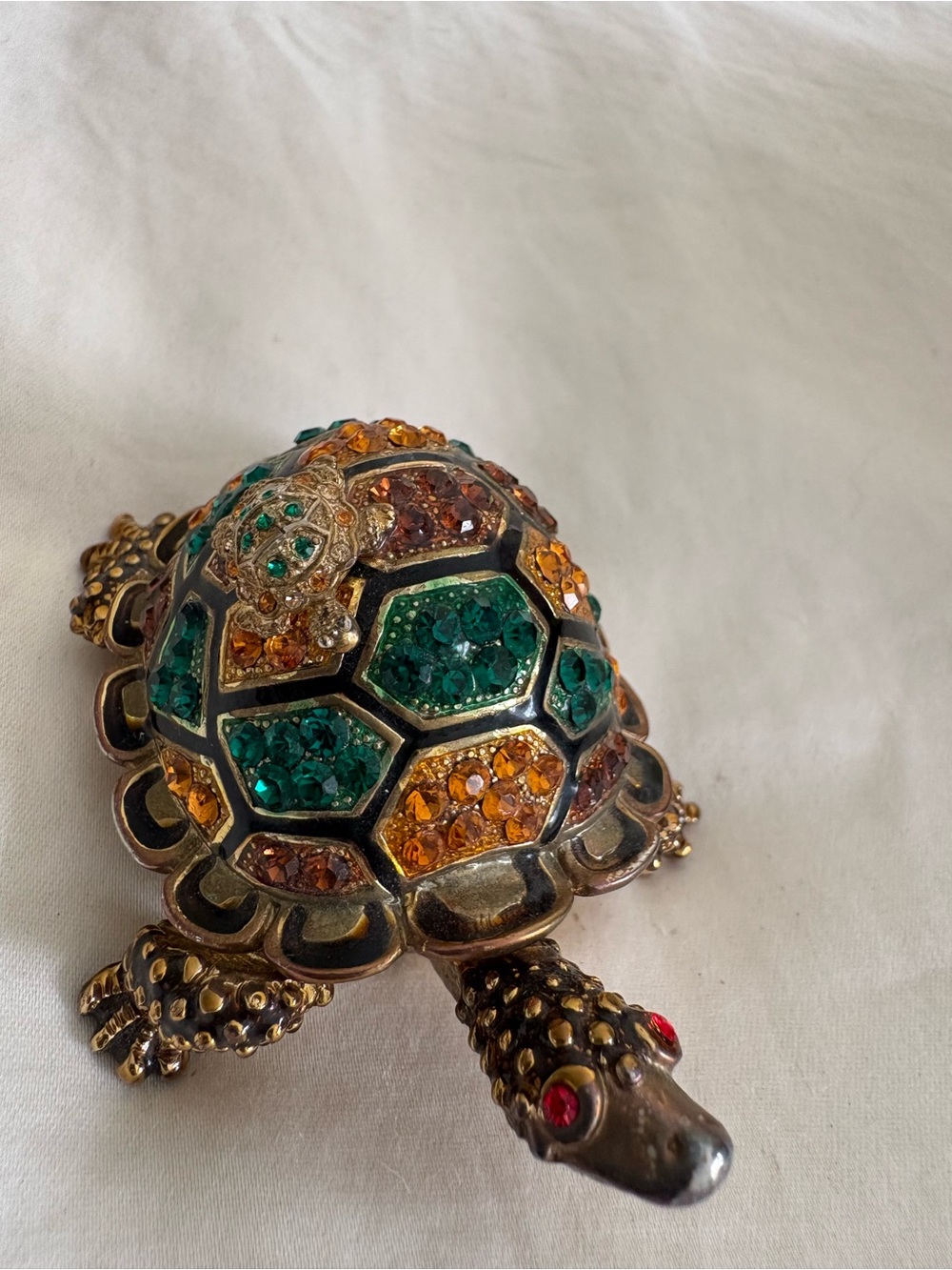 Exquisite Rare Colorful Crystal Detailed Enamel Turtle Jewelry Box